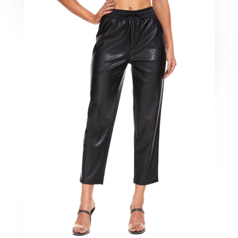 Ginasy Faux Leather Pant High Waist Straight Leg With Pockets